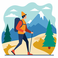 Fototapeta premium vector illustration of hiking climbing in mountain