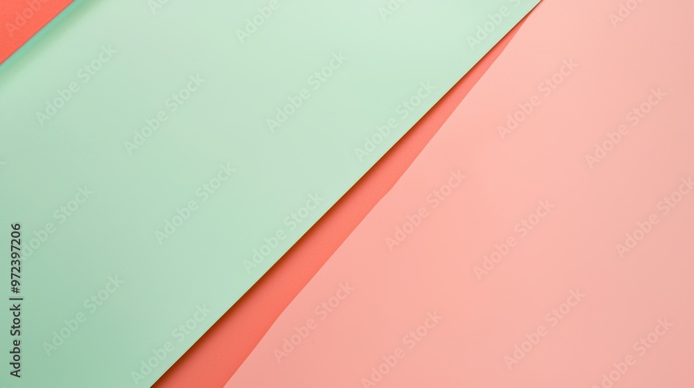Poster Minimalistic background showing overlapping sheets of green and pink paper, creating a colorful and geometric composition