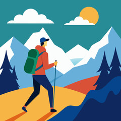vector illustration of hiking climbing in mountain