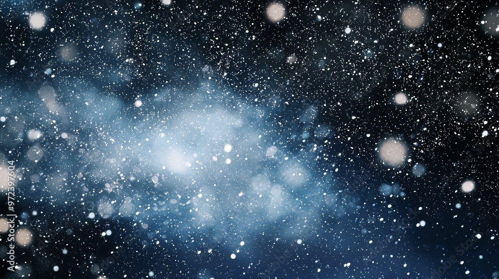 Poster abstract background showing snow falling on a dark blue background, creating a magical winter atmosp