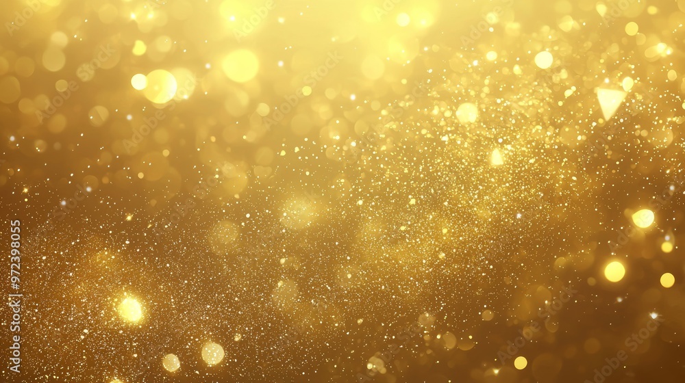 Aufkleber golden glitter is sparkling on a gold background with bokeh effects, creating a festive atmosphere f