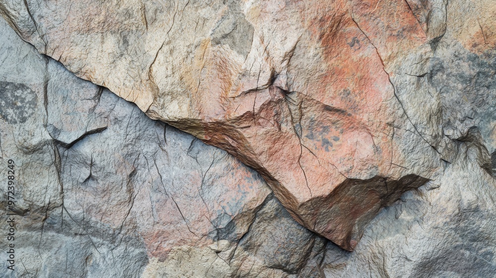 Poster close-up view of a natural rock formation revealing a variety of textures and colors, creating an in
