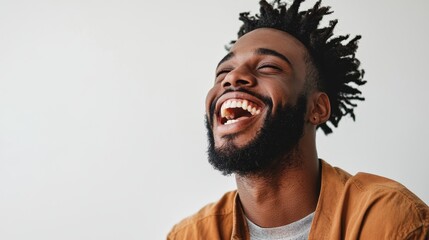 Happy Extravagant Male Laughing Against White Background Generative AI