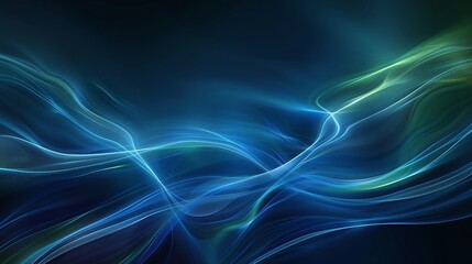 Fototapeta premium Dynamic abstract lines swirl in a captivating blend of blue and green, creating a serene and modern digital backdrop. Product presentation background.