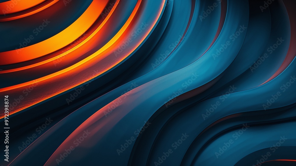 Poster dynamic abstract waves in vibrant orange and blue, creating a visually striking and modern design el