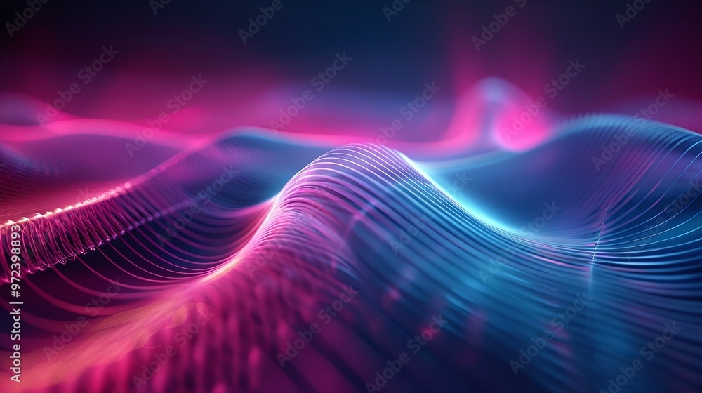 Poster dynamic abstract waves in vibrant pink and blue hues, creating a mesmerizing and futuristic visual e