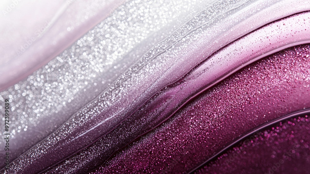 Poster abstract background showing a silver and pink shimmery liquid flowing and creating a beautiful wavy 