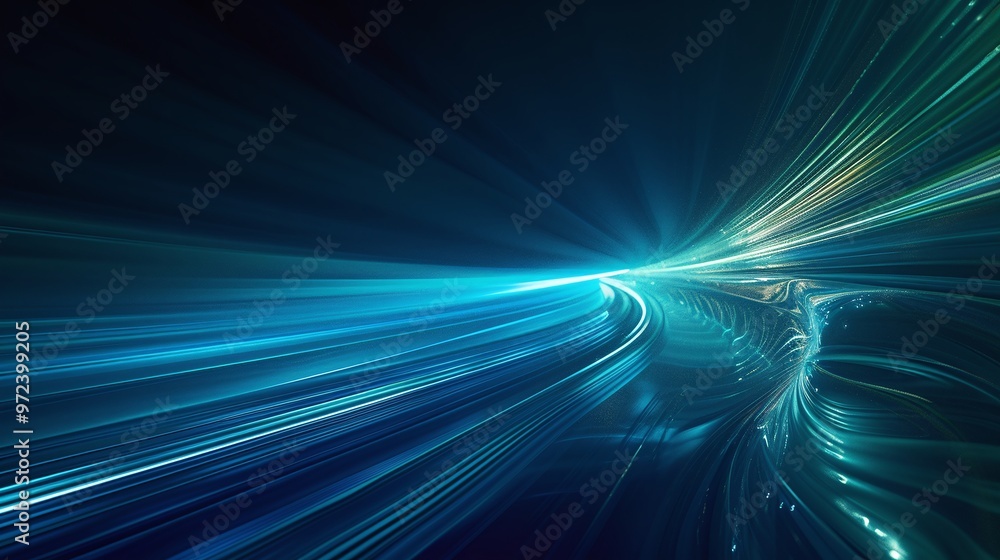 Poster dynamic blue light trails create a mesmerizing abstract background, perfect for technology, digital 