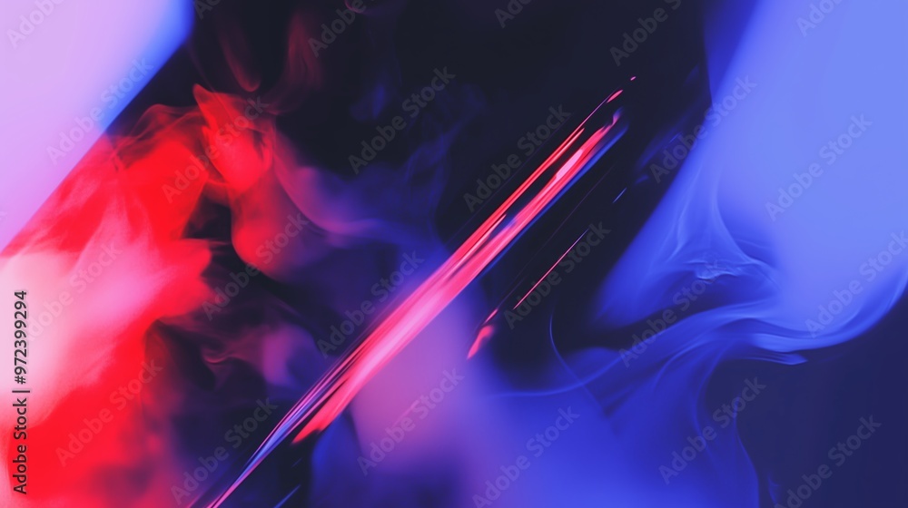 Poster abstract colorful smoke patterns with red and blue shades creating a vibrant visual effect in a dark
