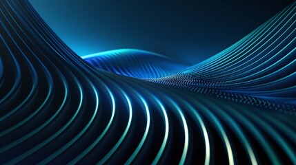 Naklejka premium Dynamic blue waves create a futuristic and captivating abstract background, perfect for technology and design themes. Product presentation background.