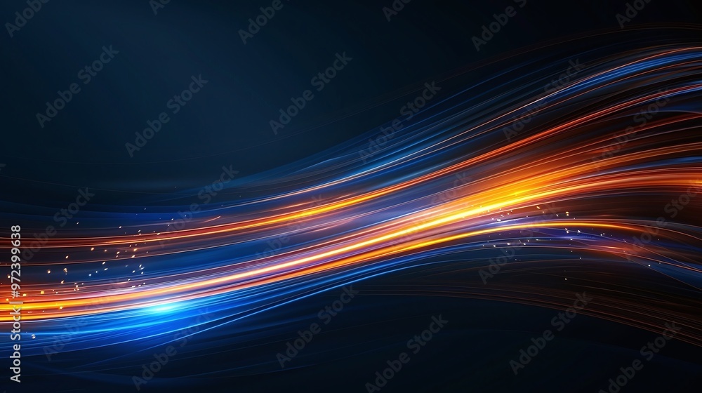 Poster dynamic light trails in blue and orange create a vibrant background. perfect for modern graphics and