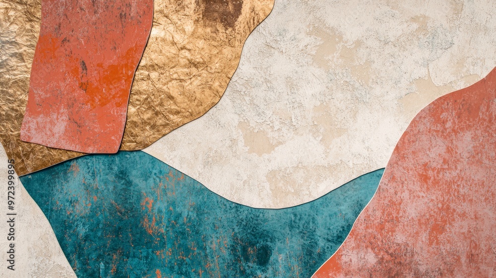Poster modern abstract background design featuring curved shapes and grunge textures in a warm earthy color