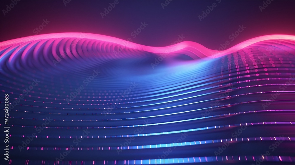 Poster dynamic wave pattern with vibrant pink and blue colors, creating a futuristic atmosphere and visual 