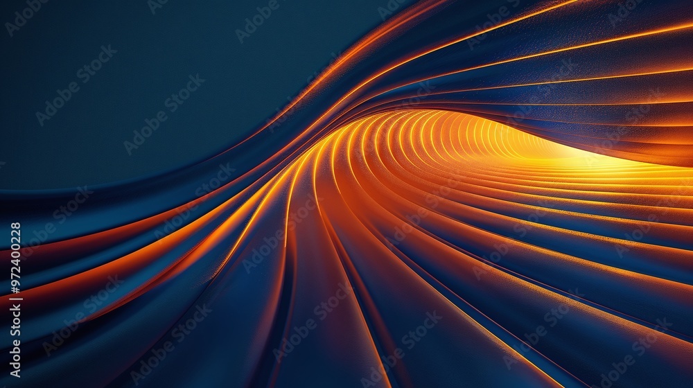 Poster dynamic wave pattern in vibrant orange and blue tones, creating a sense of movement and energy in a 