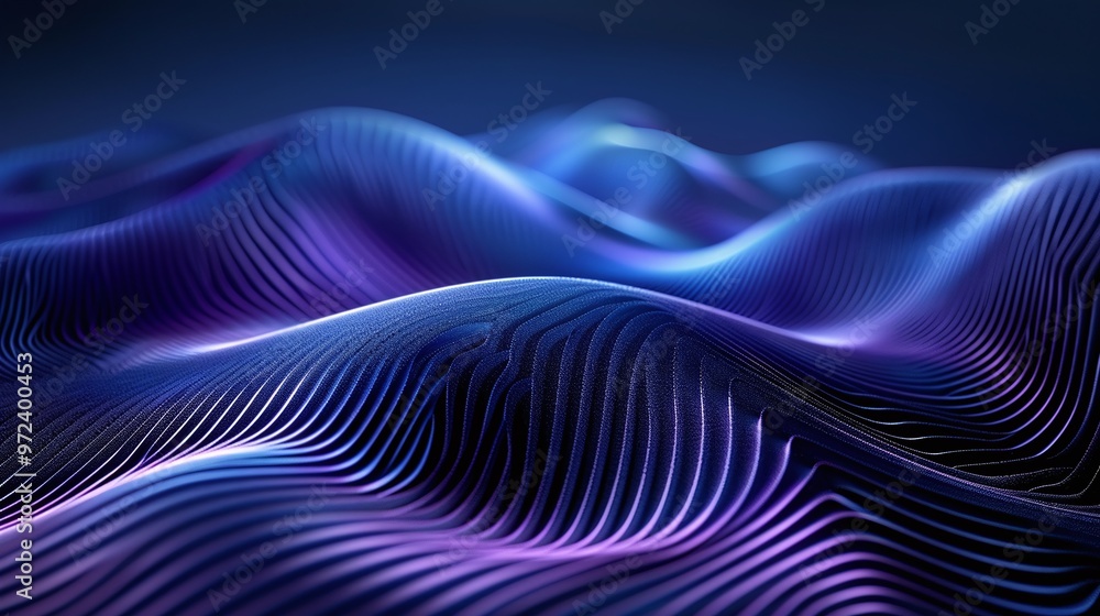Poster dynamic waves of purple and blue form an abstract, futuristic landscape that captivates with its flo