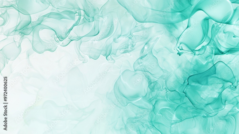 Poster mesmerizing turquoise ink dissolves in water, creating abstract patterns with space for text. delica
