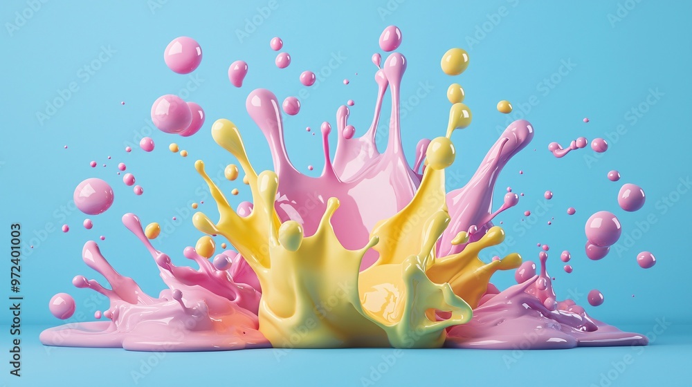 Poster a vibrant advertisement using 3d liquid fonts that appear to drip and flow like paint, adding energy