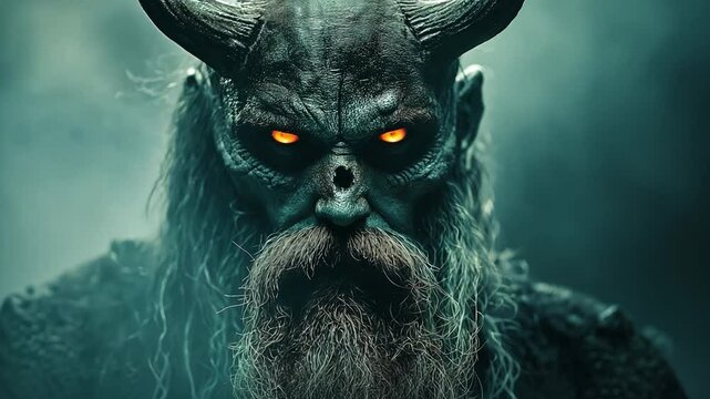 Horned-headed Viking. Terrifying with a spooky Halloween dude