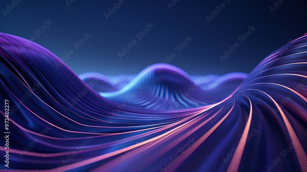 Poster intricate wave patterns with vibrant hues create an immersive abstract landscape evoking depth and m