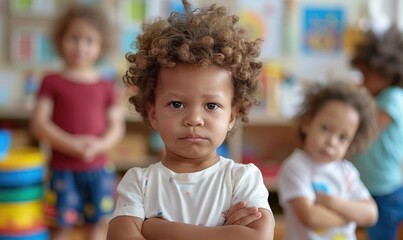 Obraz premium 3-Year-Old Child Standing Apart in Kindergarten Looking Confused