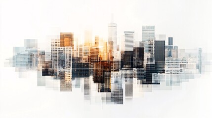 A collage combining different architectural elements, like vintage buildings, modern skyscrapers, and natural landscapes,