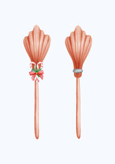 Cozy and Cute Watercolor Christmas broom Design for Holiday and Seasonal Celebrations