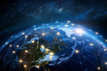Digital Illustration of Earth with Global Network Connections Depicting Connectivity.