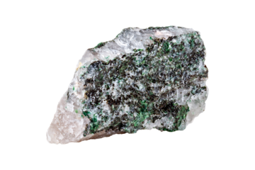 Fuchsite mineral stone on a white background close up.