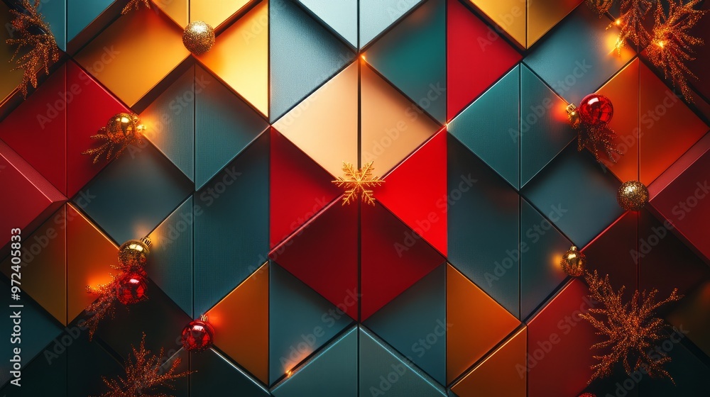 Poster geometric design of a christmas advent calendar, with each door forming a part of a larger symmetric