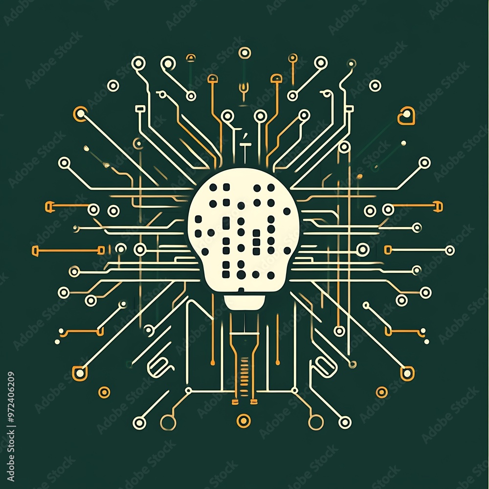 Poster abstract circuit board design with lightbulb as central element