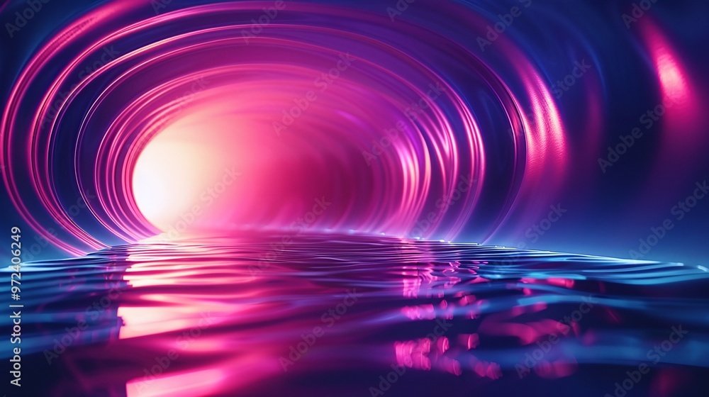 Poster vibrant abstract tunnel with glowing light reflections on water. a mesmerizing blend of colors for i