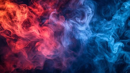 This image shows an intense and dynamic interaction of red and blue abstract smoke with hints of fire, symbolizing energy, contrast, and the interplay of opposing elements.