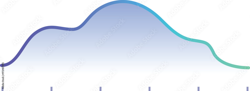 Poster simple and clean blue gradient line graph is going up and down showing growth and decline over a per