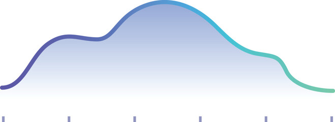Simple and clean blue gradient line graph is going up and down showing growth and decline over a period of time