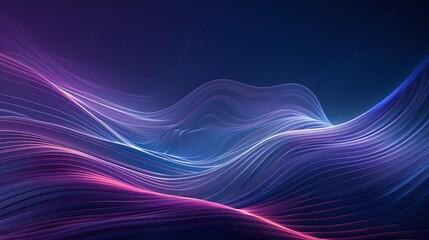Fototapeta premium Vibrant abstract waves create a mesmerizing backdrop, blending purple and blue hues in a dynamic flow. Product presentation background.