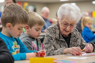 Fototapeta premium Seniors Teaching Art Classes to Children, Fostering Creativity and Friendship.