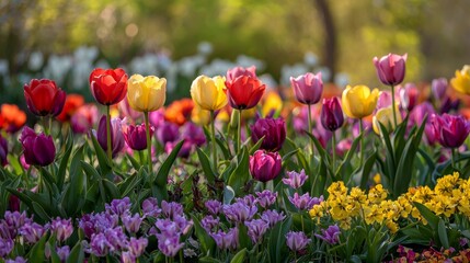 Fototapeta premium Spring Flowers Bloom in a Colorful Garden Field Generative AI