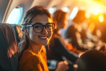Exhausted Cabin Crew Member Ensuring Safety and Comfort Before Landing