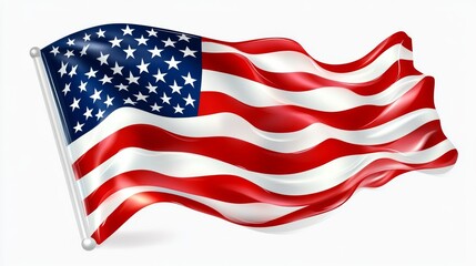 Obraz premium high-resolution vector illustration of american flag, waving in the wind, simple clip art on white background, detailed 3D render without shadow effect, patriotic symbolism
