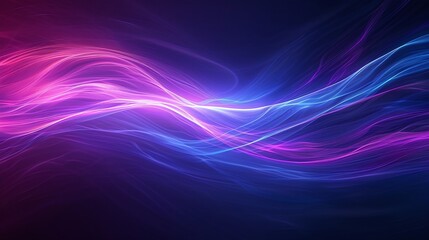 Fototapeta premium Vibrant abstract waves of pink and blue light flowing seamlessly against a dark background, evoking a sense of motion and energy.