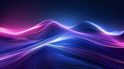 Vibrant abstract waves with pink and blue hues, creating a sense of movement and energy in a digital landscape. Product presentation background.