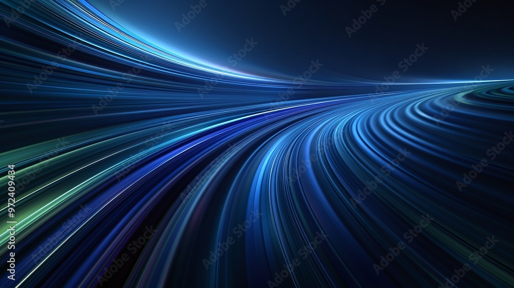 Poster vibrant blue abstract lines flowing in a seamless motion, creating a sense of depth and dynamic move