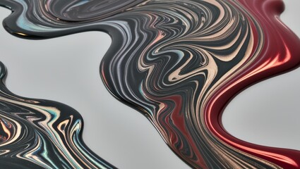 Abstract Swirls of Black, Red, and Green Liquid Paint