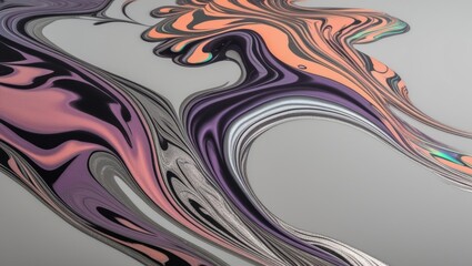 Abstract Swirling Liquid Marble Pattern in Black, Purple, Orange and Grey