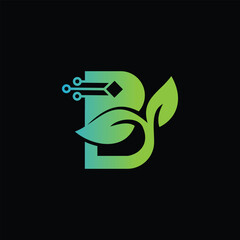 Abstract leaf with letter B Tech logo template, B tech leaf logo for technology and innovative
