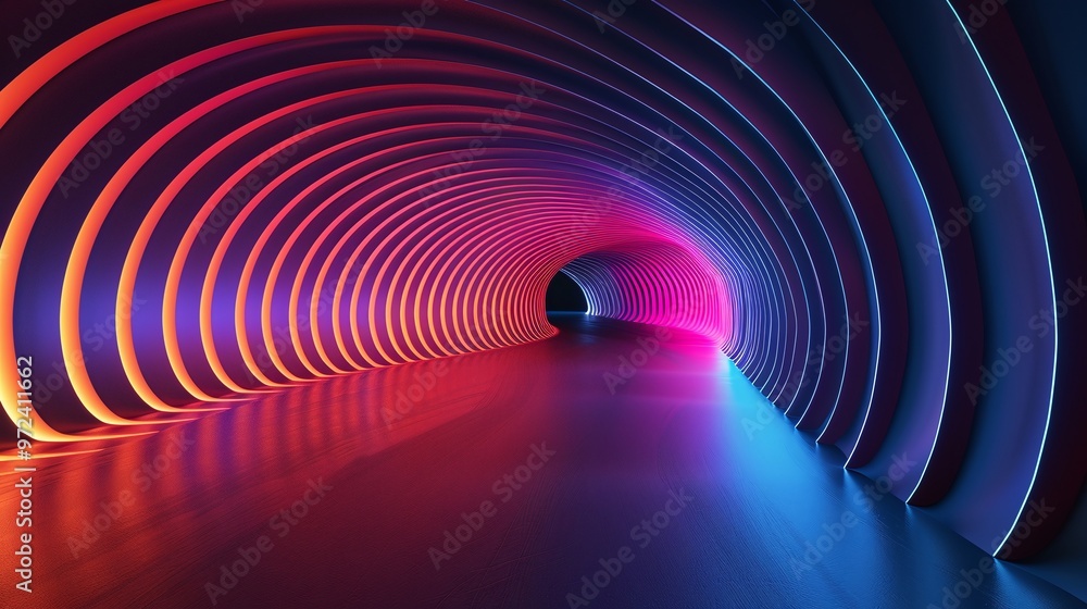 Poster vibrant tunnel illuminated by colorful lights, creating a dynamic and futuristic atmosphere with smo