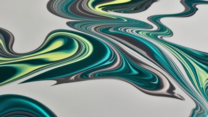Abstract Swirling Liquid Marble Background in Teal, Gray, and Yellow