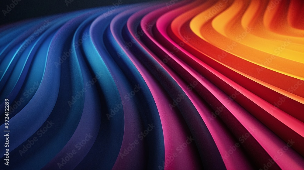 Poster vibrant wave patterns blend seamlessly from blue to red, creating a visually stunning abstract backg