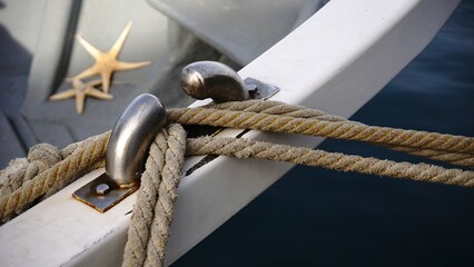 mooring rope in wooden boat