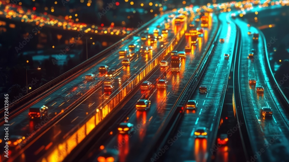 Poster heatmap of a busy highway, with warm colors highlighting the most congested sections and cooler tone